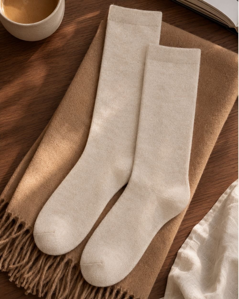 AVREN 100% Cashmere Plain Knit Mid-High Socks - Image 3