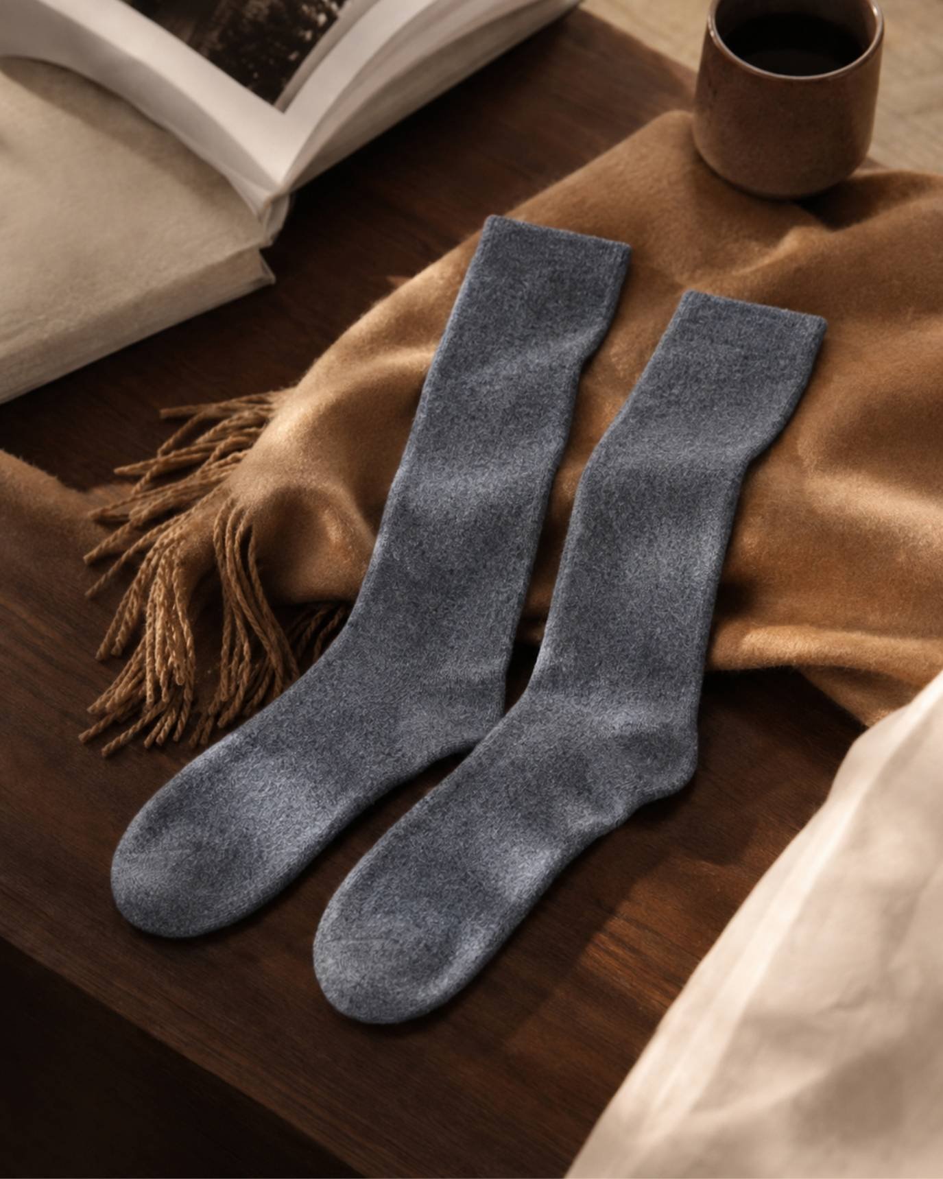 AVREN 100% Cashmere Plain Knit Mid-High Socks - Image 10