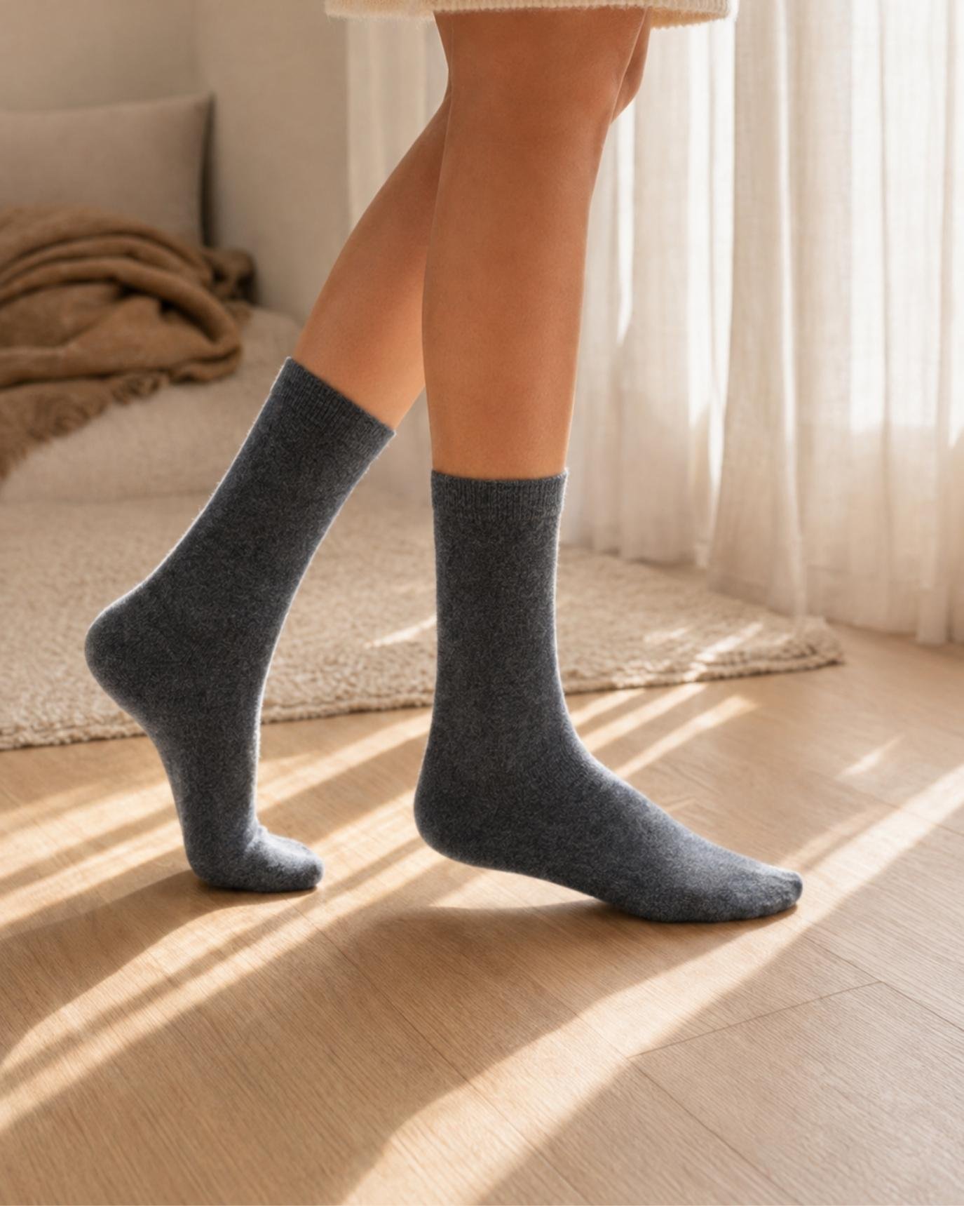 AVREN 100% Cashmere Plain Knit Mid-High Socks - Image 9