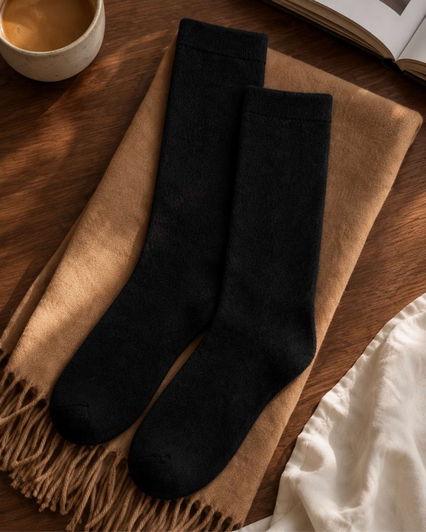 AVREN 100% Cashmere Plain Knit Mid-High Socks - Image 7