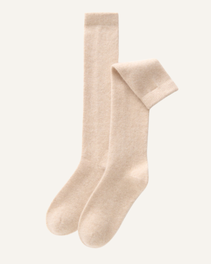 AVREN 100% Cashmere Plain Knit Mid-High Socks