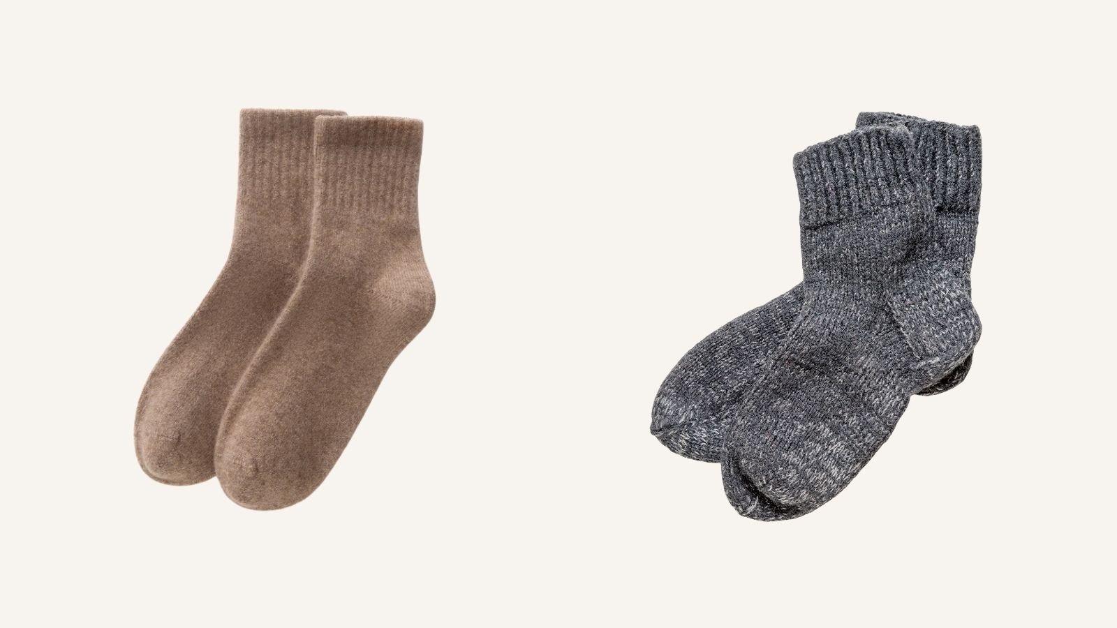 Cashmere socks and wool socks compared side by side