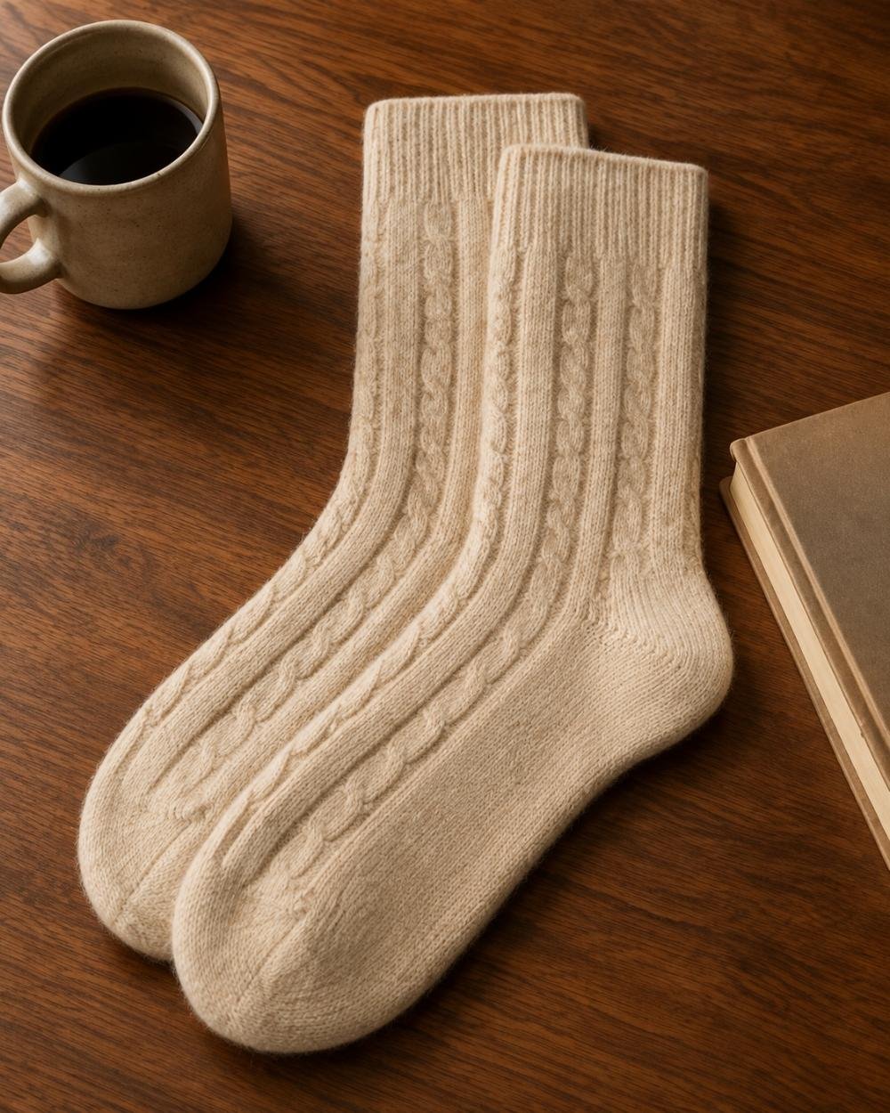 Men’s Classic Cable Knit Cashmere Socks - Image 3