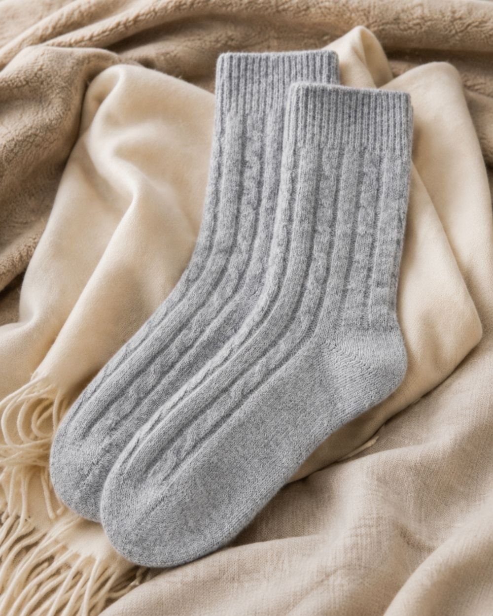 Men’s Classic Cable Knit Cashmere Socks - Image 9