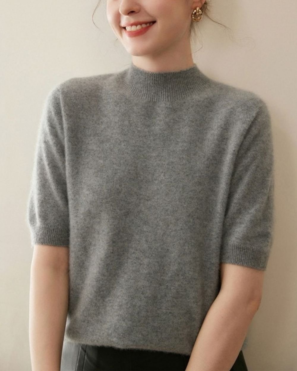 AVREN Women’s 100% Cashmere Short-Sleeve Mock Neck Sweater - Image 13