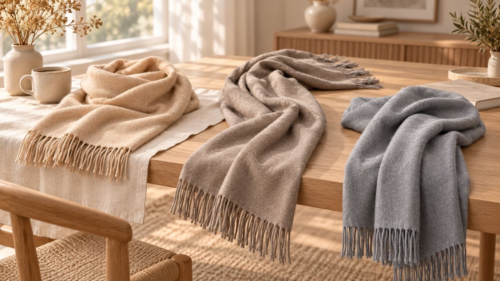 Cashmere scarves in different sizes, colors, and styles