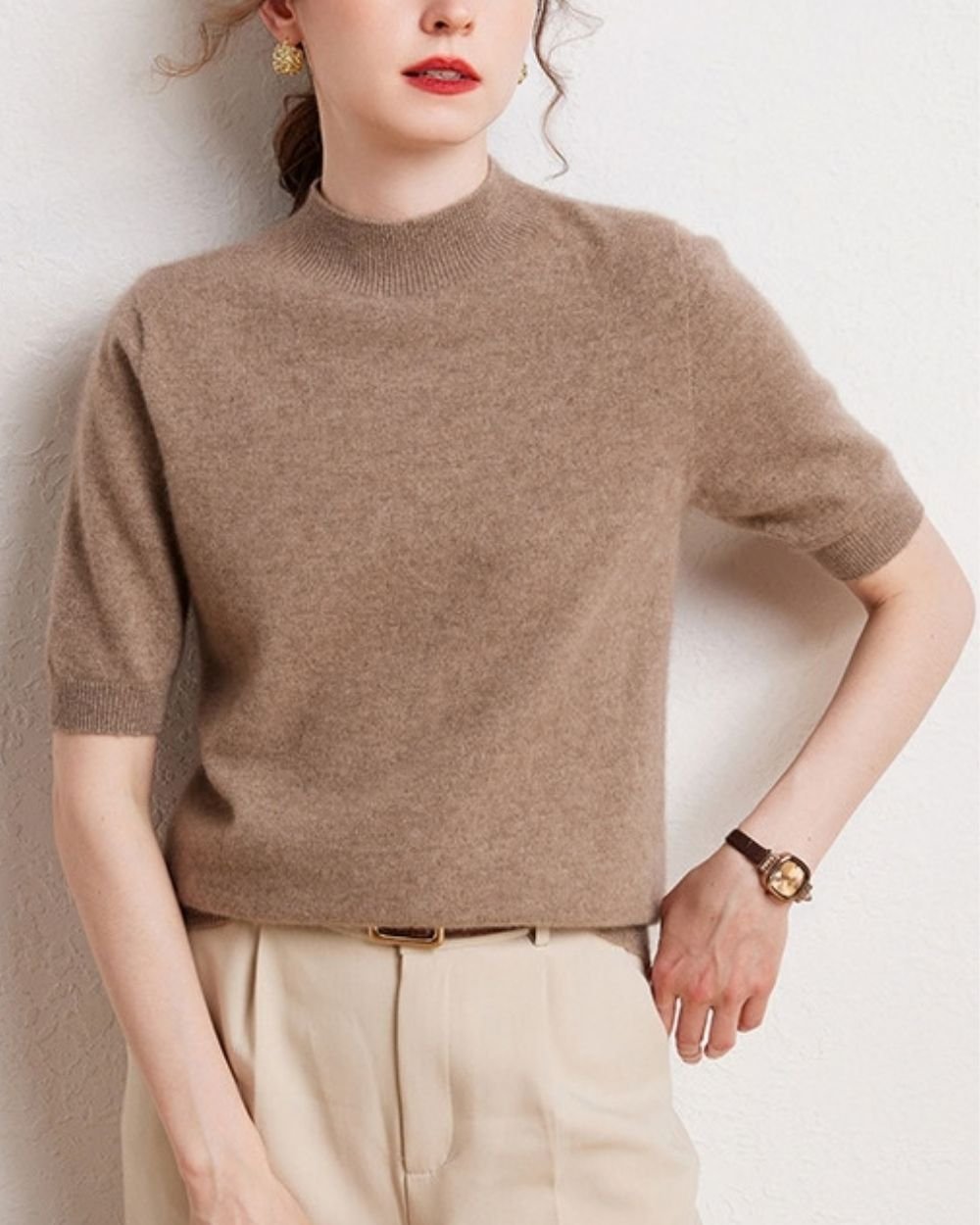 AVREN Women’s 100% Cashmere Short-Sleeve Mock Neck Sweater - Image 8