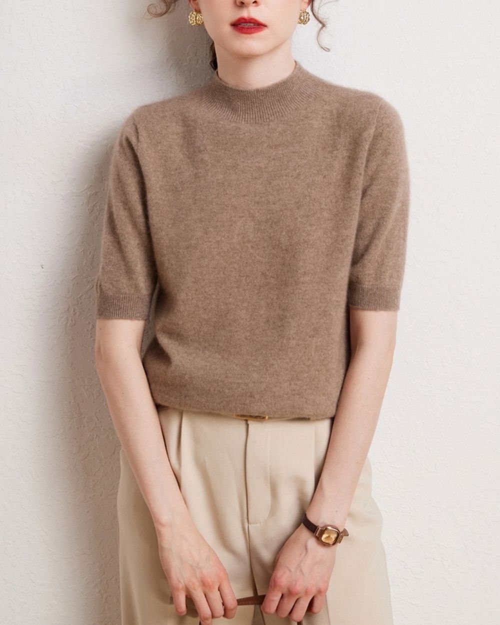 AVREN Women’s 100% Cashmere Short-Sleeve Mock Neck Sweater - Image 9