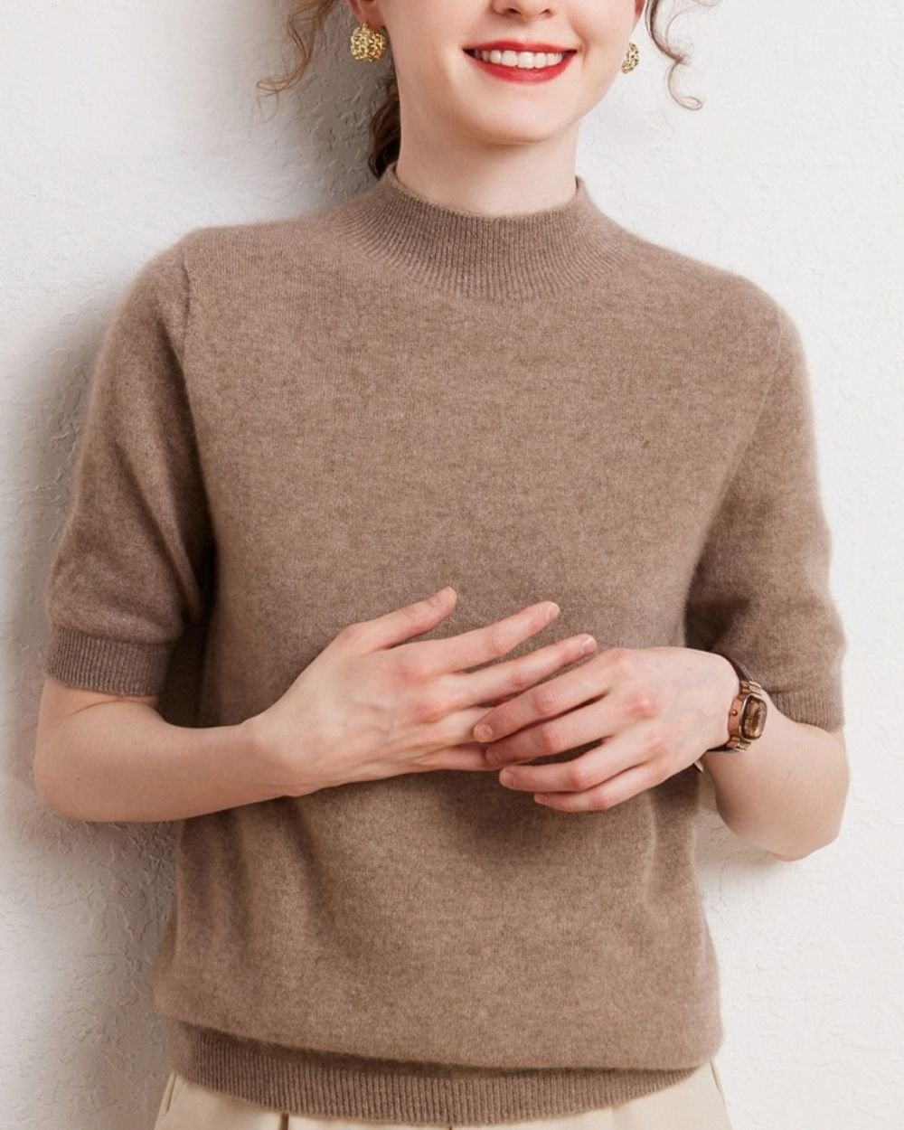 AVREN Women’s 100% Cashmere Short-Sleeve Mock Neck Sweater - Image 10