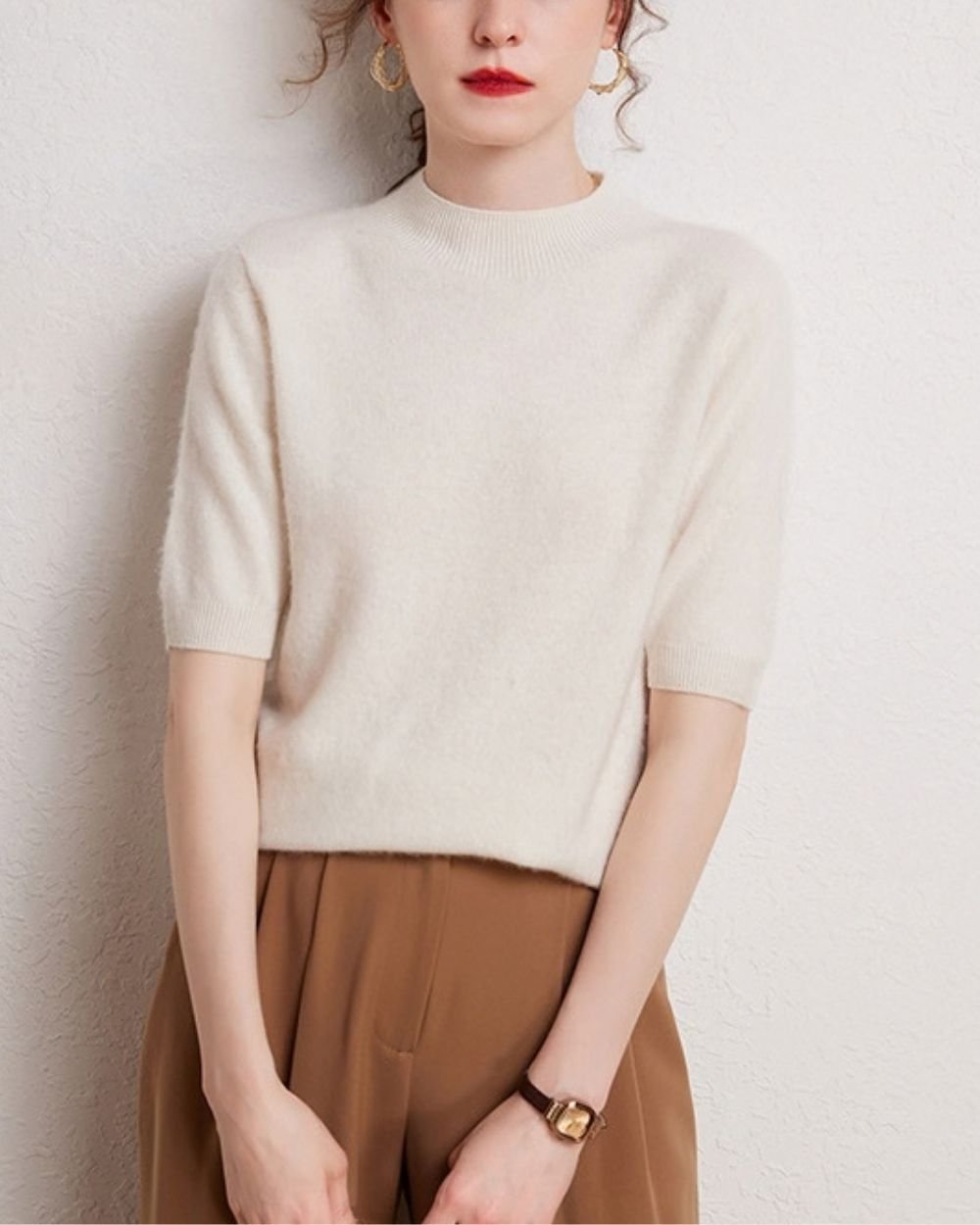 AVREN Women’s 100% Cashmere Short-Sleeve Mock Neck Sweater - Image 11