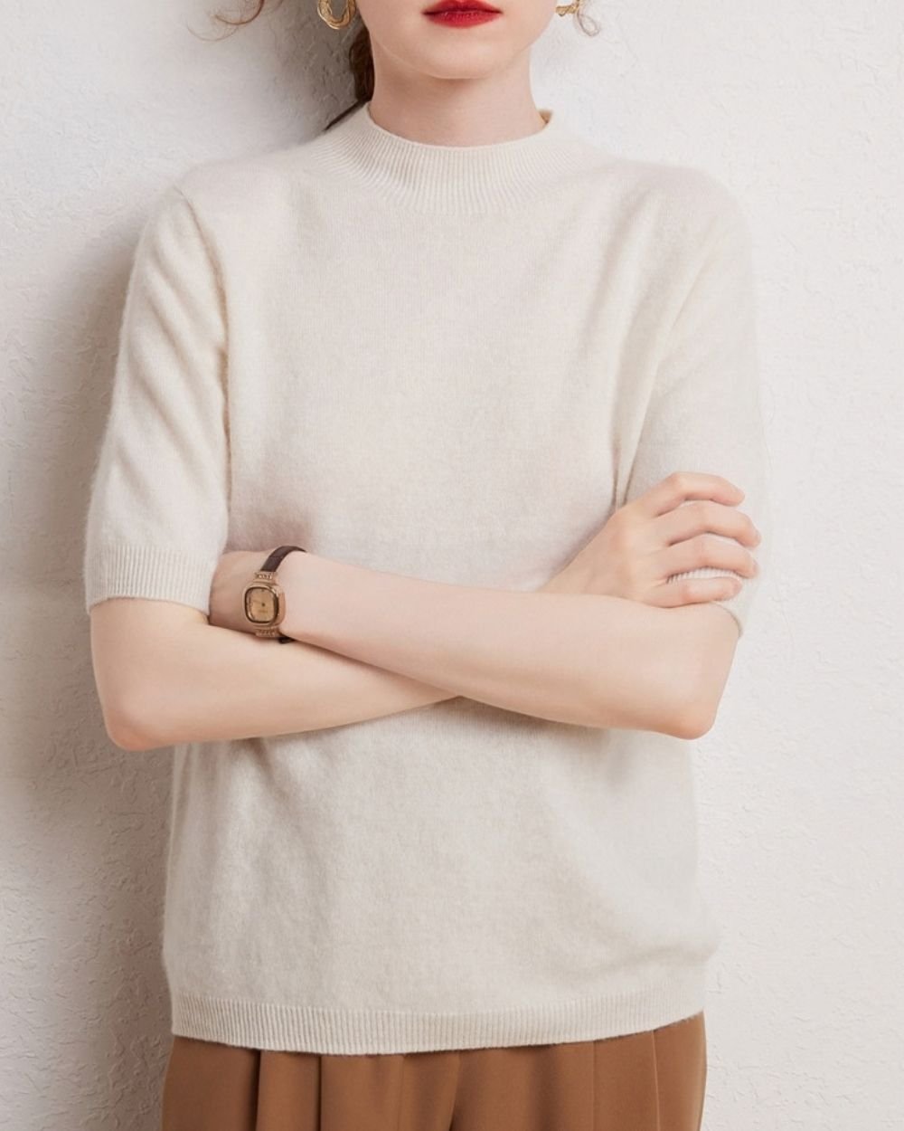 AVREN Women’s 100% Cashmere Short-Sleeve Mock Neck Sweater - Image 12