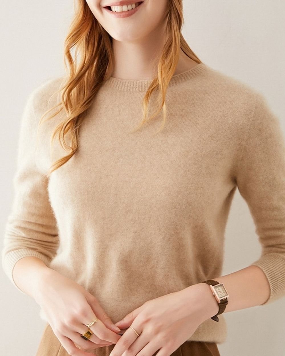 AVREN Women’s 100% Cashmere Classic Crewneck Sweater - Image 2