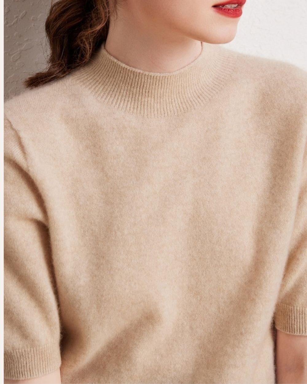 AVREN Women’s 100% Cashmere Short-Sleeve Mock Neck Sweater - Image 3