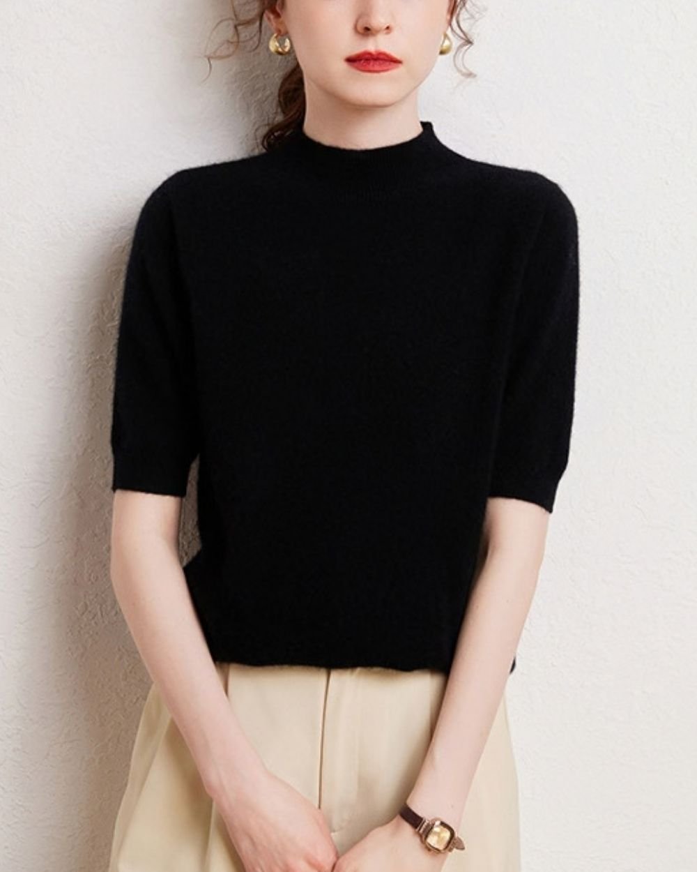 AVREN Women’s 100% Cashmere Short-Sleeve Mock Neck Sweater - Image 15